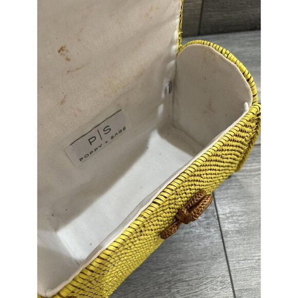 POPPY + SAGE Rattan Crossbody with Top Handle- Alice Yellow,Bag No Strap - Picture 2 of 6
